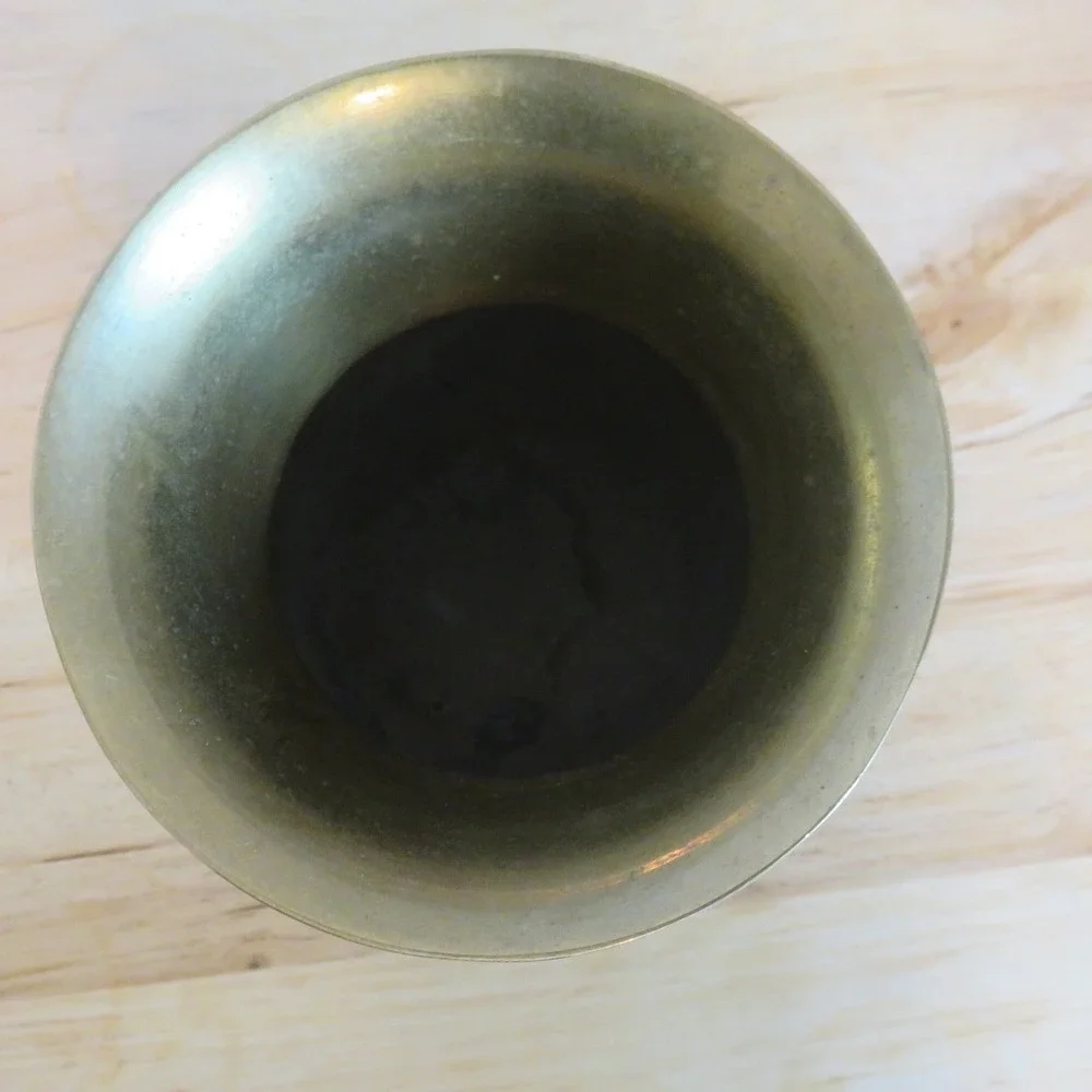 Vintage Solid Brass Vase Planter Elephant‎ Head Ring Handles Aged Patina 4.75in